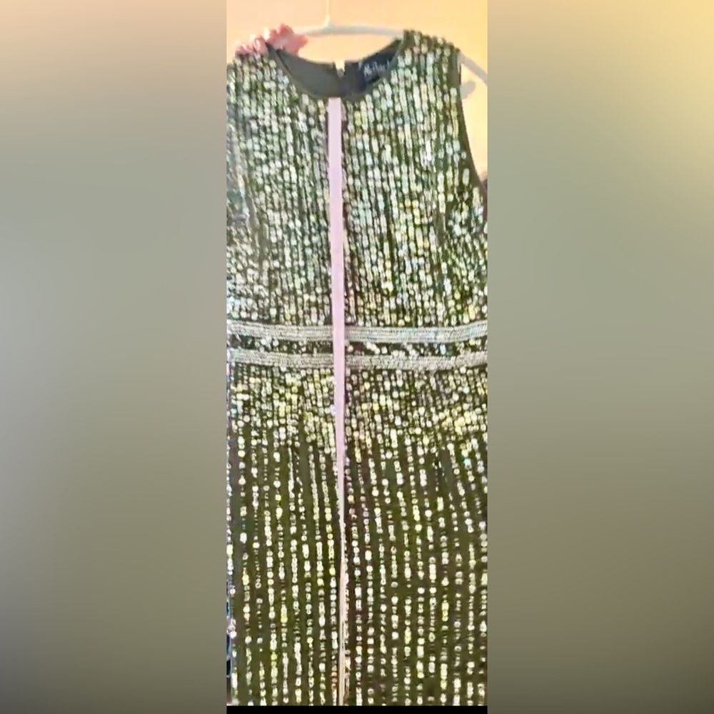 Mac Duggal Green and Gold Sequin Midi Dress - Picture 5 of 5